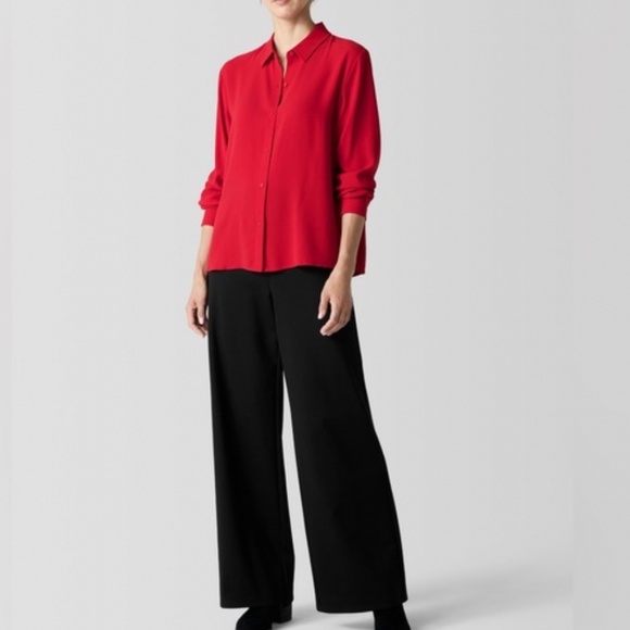 Eileen Fisher Tops - Eileen Fisher Silk Georgette Crepe Classic Collar Shirt Color Red Size Large